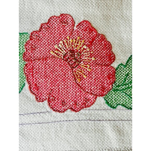 Vintage Embroidered Table Centerpiece With Floral Design & Crocheted Trim 37.5" - Picture 2 of 8